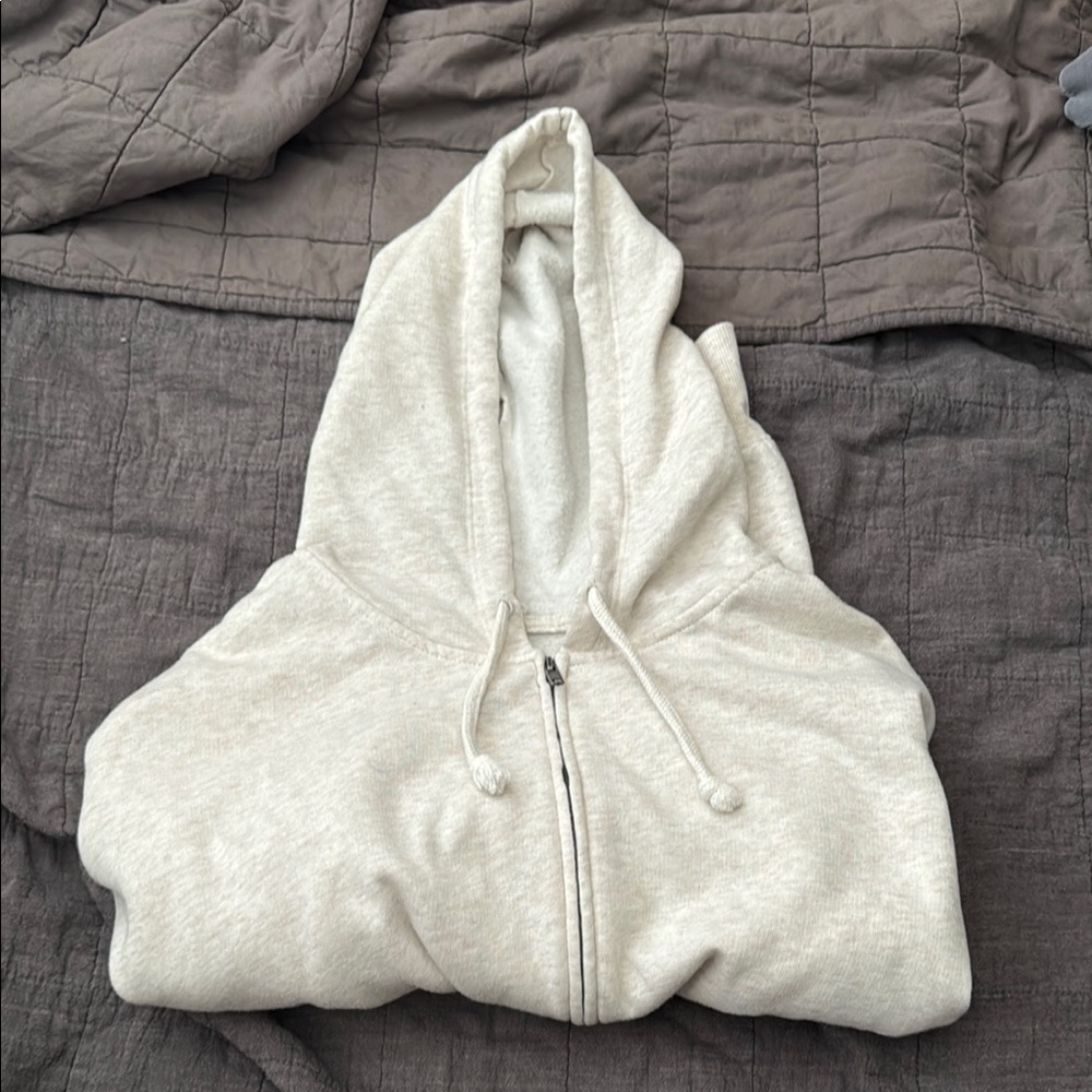 Cream Zip-Up Cropped Hoodie